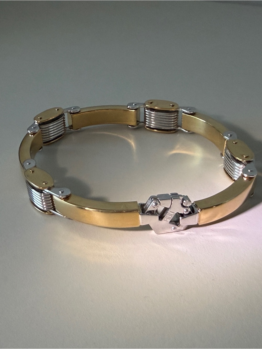 18K Two-Tone Gold Italian Men’s Bracelet 46.4g FIBO Vicenza 750 Full Set